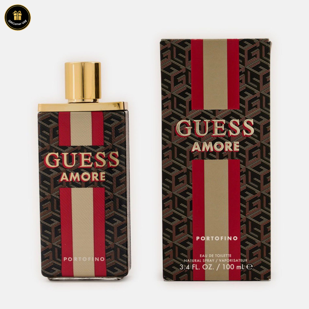 Guess Amore Portofino perfume bottle and packaging on a white background