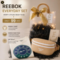 Reebok Everyday Set with t-shirt, fanny pack, and decorative bag on a neutral background